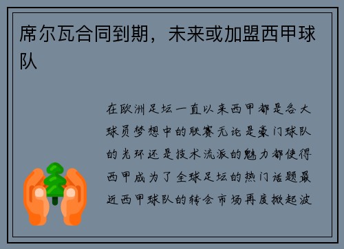 席尔瓦合同到期，未来或加盟西甲球队